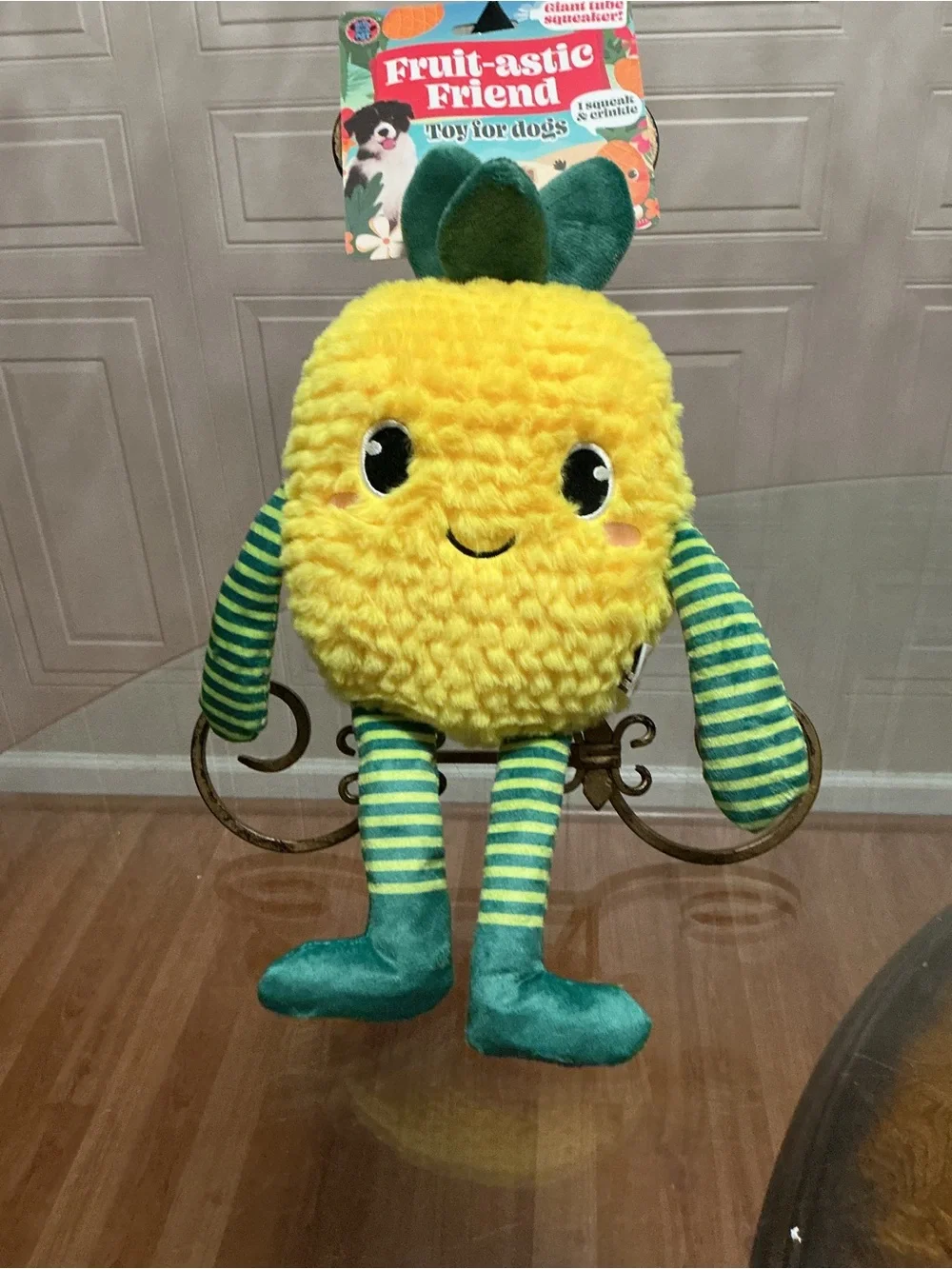 Bow Wow   Treats Pineapple With Leg Dog Toy  with Clinker Squeaker 14”